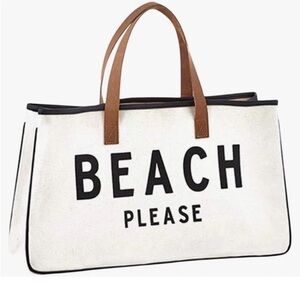 BEACH PLEASE BLACK EHITE CANVAS TOTE BAG
